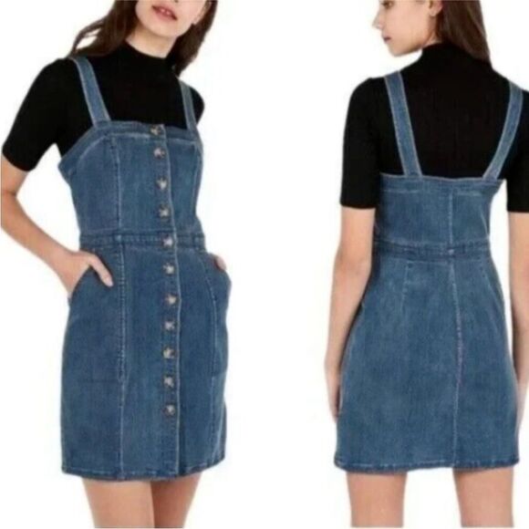 EXPRESS | Denim Stretch Button Down Mini Dress Jumper Women’s Size Medium - Picture 1 of 10